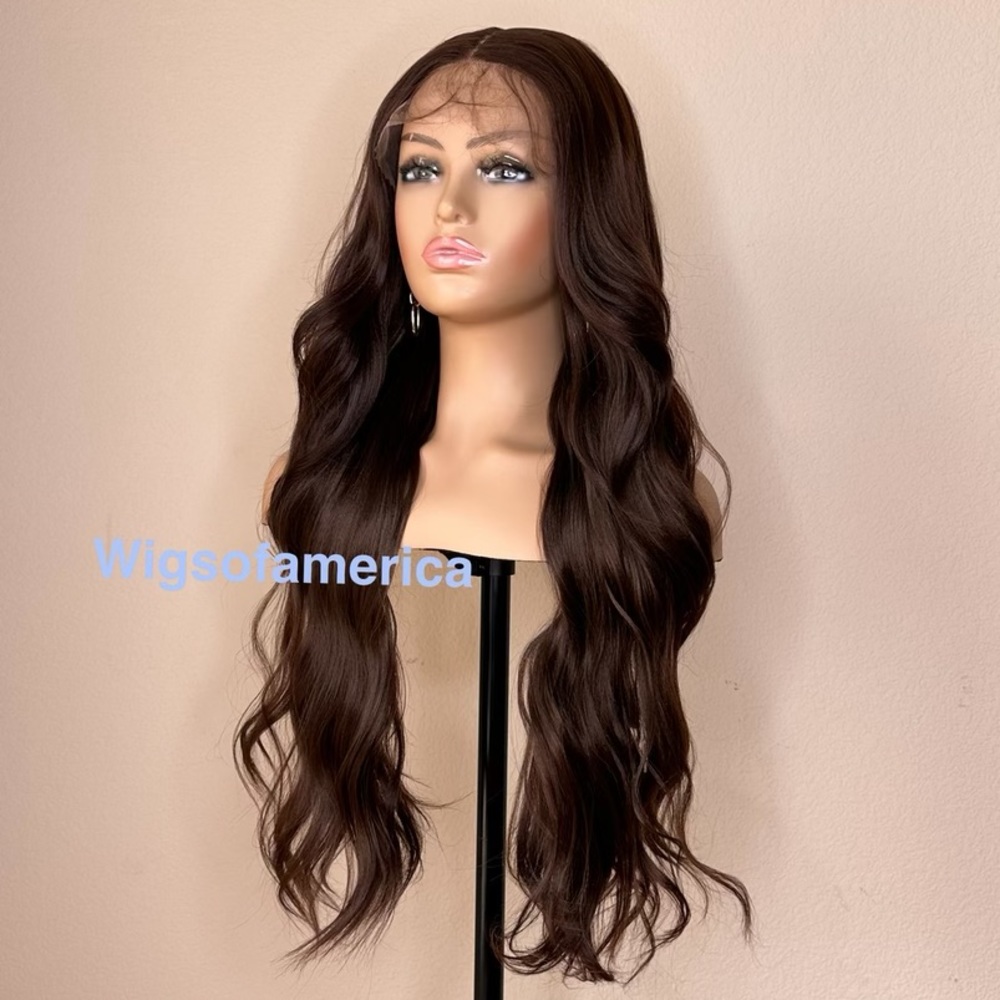 Blue wig wavy layered 26 inch long lace front middle part
